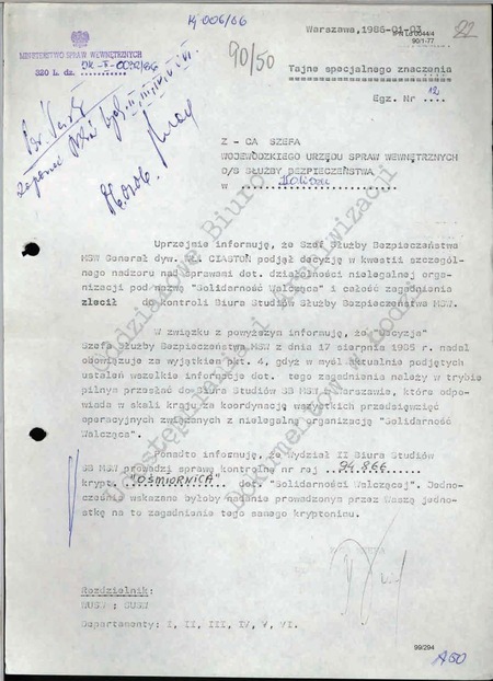 Wybrane dokumenty z pism dot. działalności operacyjnej WUSW w Kaliszu, IPN Ld 0044/4 s.99-100