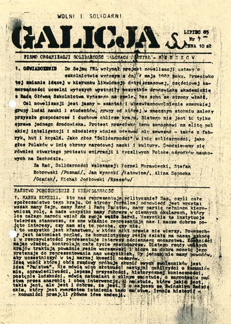 Galicja. Pismo organizacji Solidarność Walcząca Oddział Rzeszów nr 7 z lipca 1985 r., IPN Rz 052/914 k.132