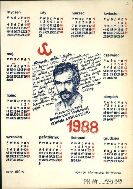 Kalendarz Solidarności Walczącej 1988 r., IPN Wr 574_523, s. 1, dar Marii Głuchowskiej
