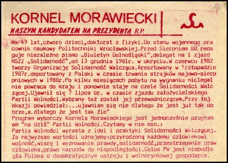 Ulotka „Kornel Morawiecki naszym kandydatem na Prezydenta RP”. Sygn. IPN Sz 432_6.