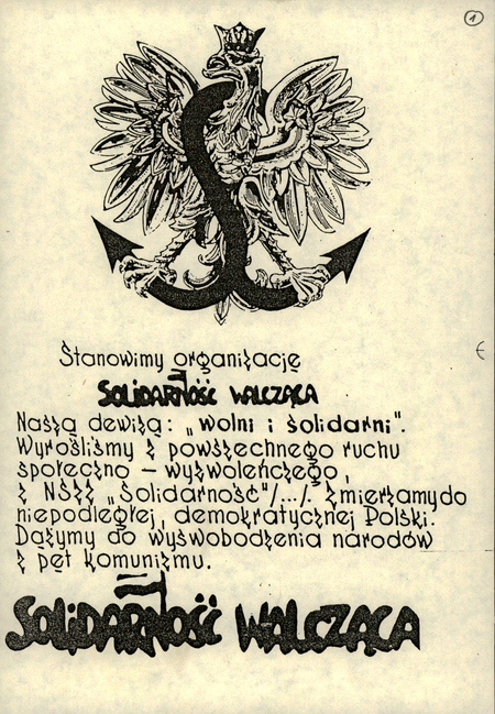 Ulotka Solidarność Walcząca, Dar prywatny: Krzysztof Mika, IPN Ki 266/20 s. 1