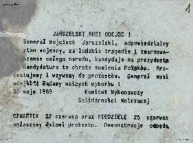 Ulotka Solidarności Walczącej z dn. 30 V 1989 r. zatytułowana: Jaruzelski musi odejść, IPN Gd 978/64