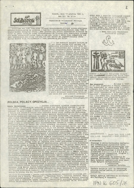 Solidarność Zwycięży. Pismo SW Kraków nr 9/124 z dn. 13 XII 1988 r., Dar Elżbiety Kowalskiej, IPN Kr 605/26